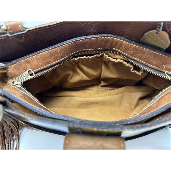 Patricia Nash Leather Rienzo Wildflower Satchel Handbag 2 Long Tassels Blue Yell - Picture 12 of 14